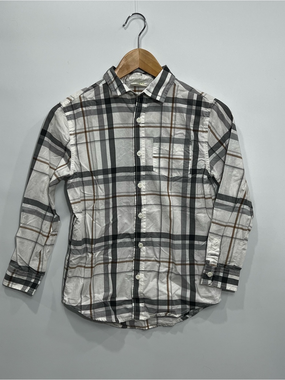 Crazy 8 Boys Plaid Button-Down Shirt in White, Black & Gray